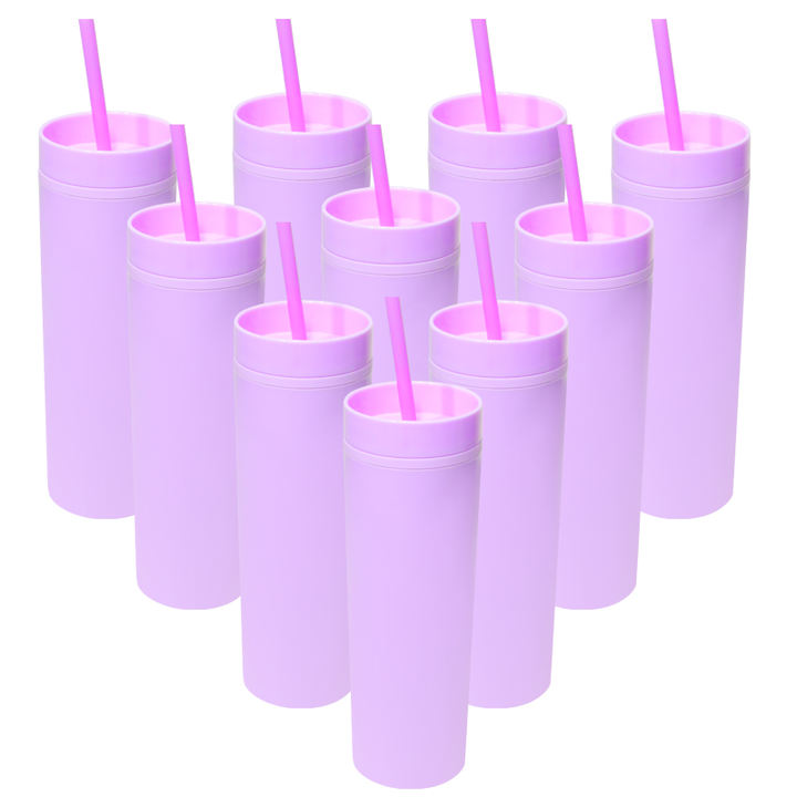 IN stock RTS Minimalist violet 400ml Double Wall Plastic skinny tumbler with lid and straw