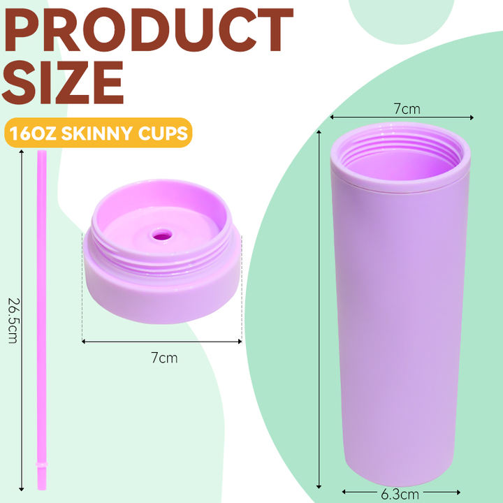 IN stock RTS Minimalist violet 400ml Double Wall Plastic skinny tumbler with lid and straw