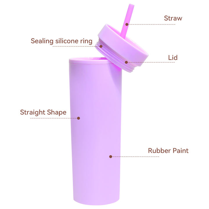 IN stock RTS Minimalist violet 400ml Double Wall Plastic skinny tumbler with lid and straw