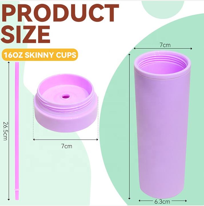 IN stock RTS Minimalist violet 400ml Double Wall Plastic skinny tumbler cup with lid and straw for coffee Mass Market Wholesale Customization