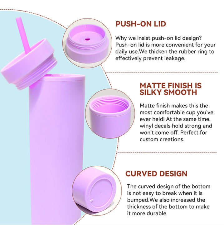 IN stock RTS delivery fast Minimalist violet  low price 400ml Double Wall Plastic skinny tumbler with lid and straw Wholesale B2B Pricing Custom Solutions