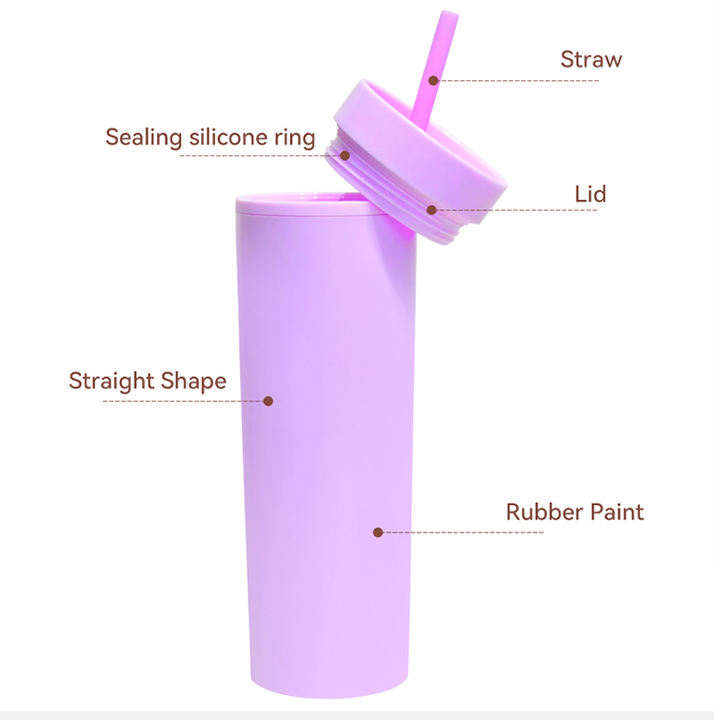 IN stock RTS delivery fast Minimalist violet  low price 400ml Double Wall Plastic skinny tumbler with lid and straw Wholesale B2B Pricing Custom Solutions