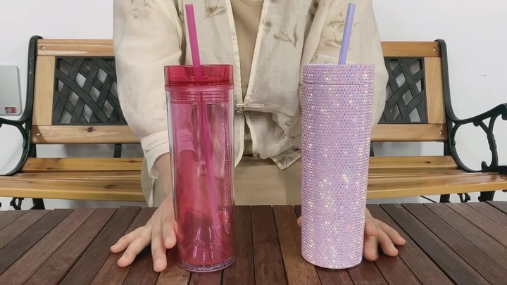 IN stock RTS quickly delivery cheap Minimalist violet 400ml Double Wall Plastic girl gift skinny tumbler with lid and straw Wholesale Factory