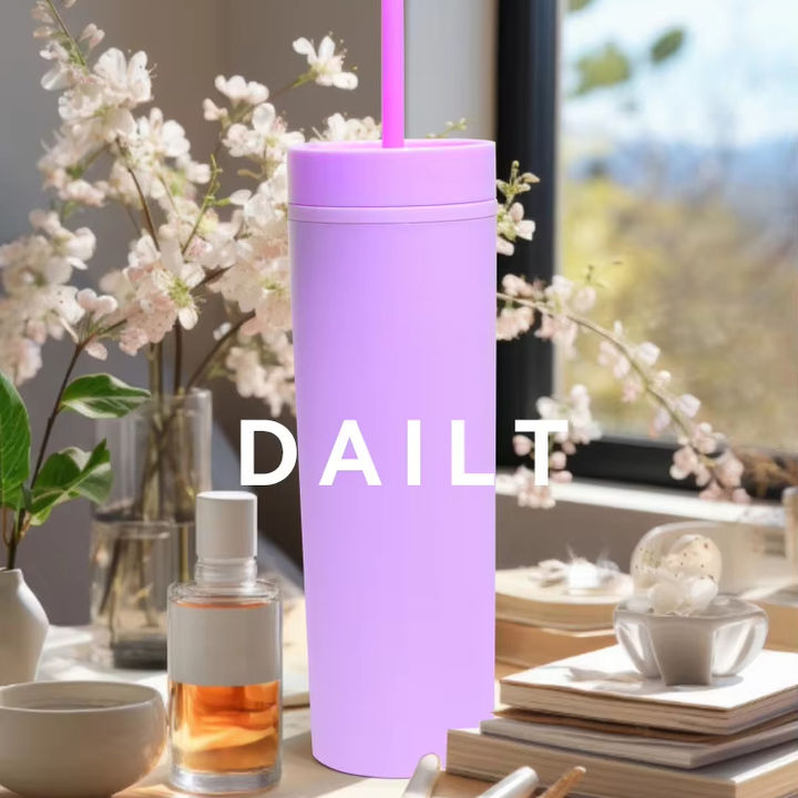 IN stock RTS quickly delivery cheap Minimalist violet 400ml Double Wall Plastic girl gift skinny tumbler with lid and straw Wholesale Factory