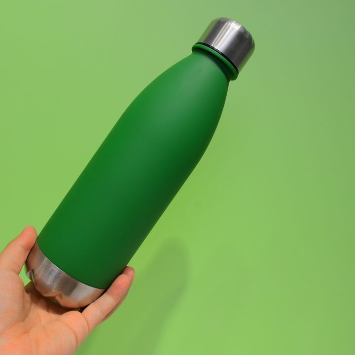 IN stock cheap BPA free RTS durable portable Green plastic cola drinking water bottle with stainless steel lid and bottom Customized Manufacturing