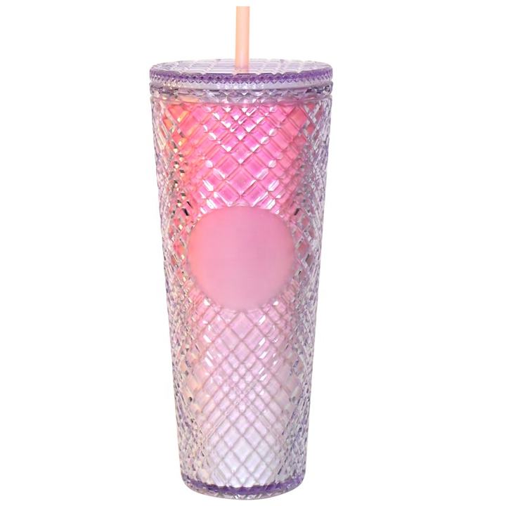 Iced Coffee Cup Travel Mug Reusable Plastic Cups 24Oz Glitter Pink Double Walled Insulated Tumblers With Leak Proof Lids Discounted Bulk Pricing
