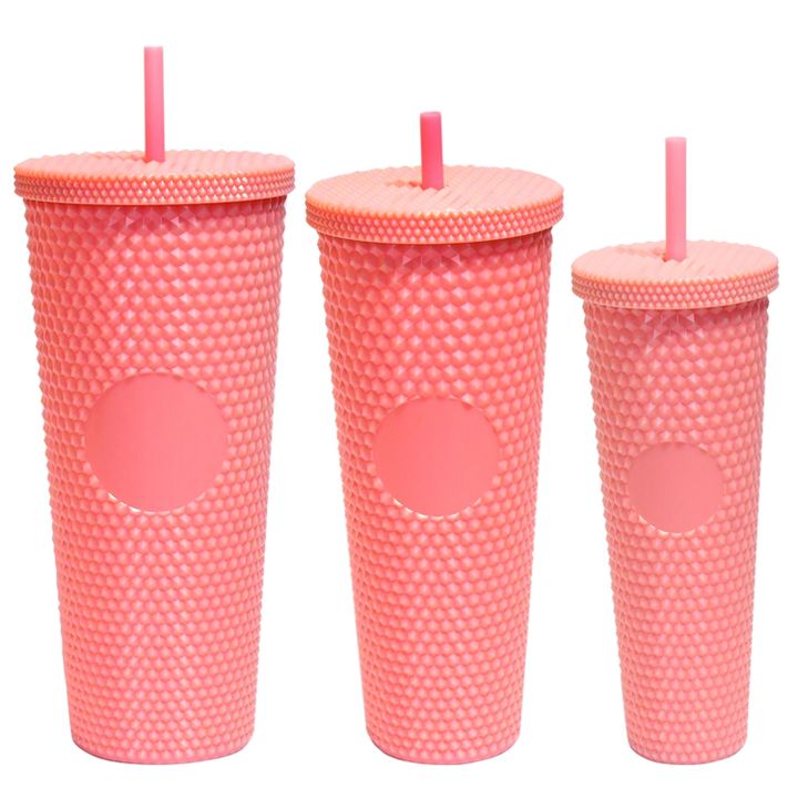 Ideal Gift Iced Drinking Cups Plastic Single-deck Matte Studded Tumbler Set Portable 3 in 1 Minimalist Drinkware Unisex 3000pcs Mass Production