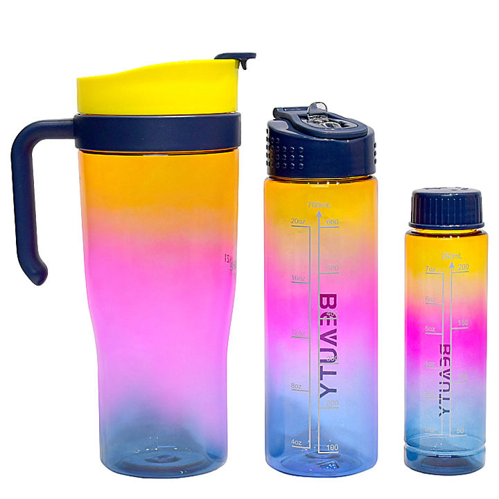 Imported PC Materials Colorful Car Cup Factory OEM Durable Color Gradient 1200ml 700ml 260ml 3 in 1 Gym Travel Plastic Glass Cup