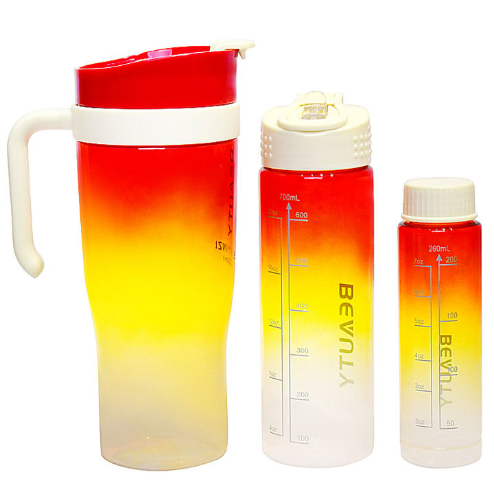 Imported PC Materials Colorful Car Cup Factory OEM Durable Color Gradient 1200ml 700ml 260ml 3 in 1 Gym Travel Plastic Glass Cup