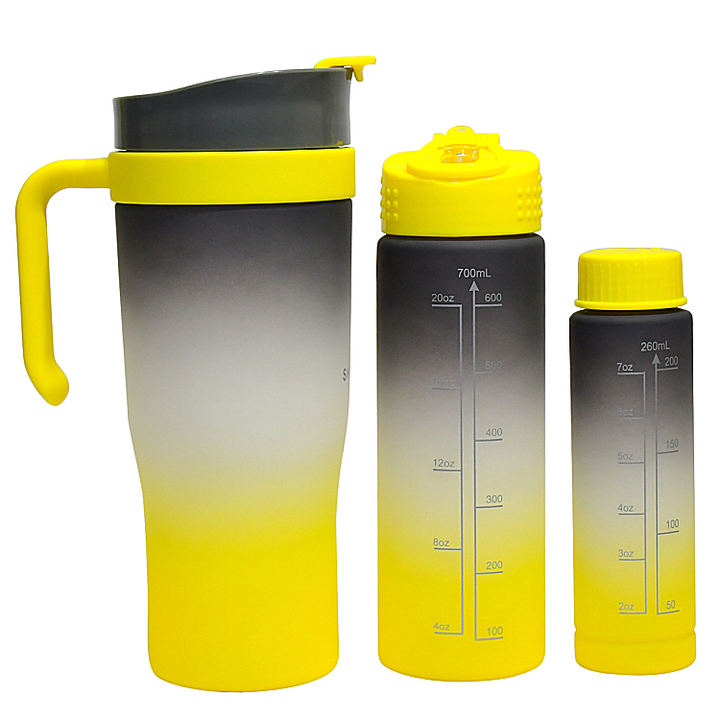 Imported PC Materials Colorful Car Cup Factory OEM Durable Color Gradient 1200ml 700ml 260ml 3 in 1 Gym Travel Plastic Glass Cup