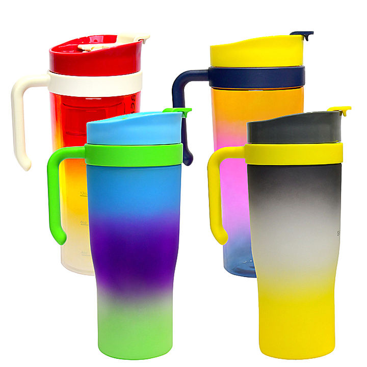 Imported PC Materials Colorful Car Cup Factory OEM Durable Color Gradient 1200ml 700ml 260ml 3 in 1 Gym Travel Plastic Glass Cup