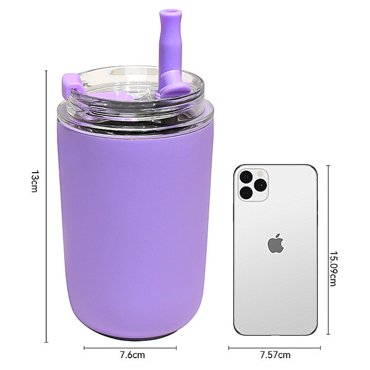 Japanese and Korean style custom color 304 stainless steel lovely violet kids bpa free water bottle with straw and lid