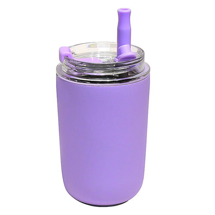 Japanese and Korean style custom color 304 stainless steel lovely violet kids bpa free water bottle with straw and lid