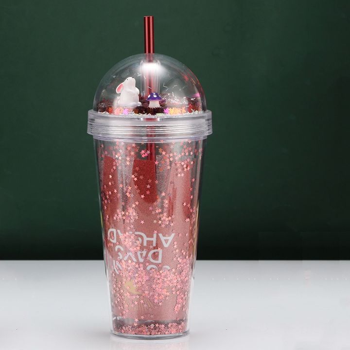 Manufacturer custom Cheap 400ml /14oz bpa free acrylic travel cup OEM plastic Double walled tumbler with straw and twinkling lid High-Volume Manufacturing