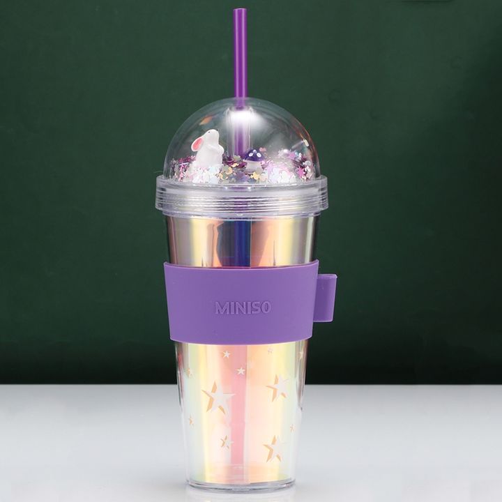 Manufacturer custom Cheap 400ml /14oz bpa free acrylic travel cup OEM plastic Double walled tumbler with straw and twinkling lid High-Volume Manufacturing