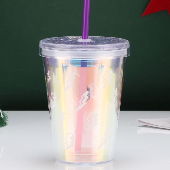 Manufacturer custom Cheap 400ml /14oz bpa free acrylic travel cup OEM plastic Double walled tumbler with straw and twinkling lid High-Volume Manufacturing
