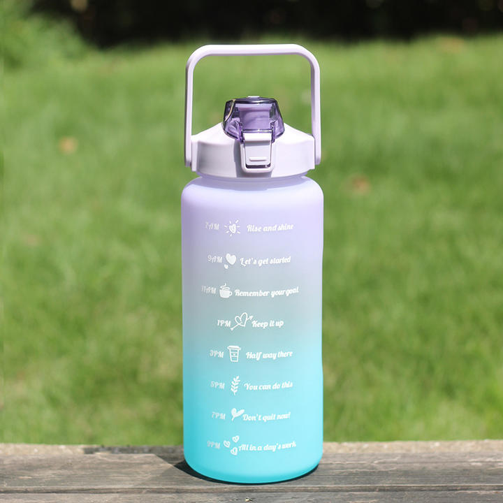 Motivation Water Bottle Gradient Kettle with St Color Big Plastic Changing Gym/sport Color Sport for Kids Custom Logo 2 Liters Private Label Manufacturing Bulk Orders