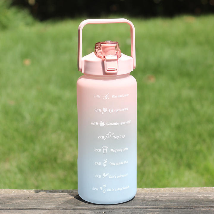 Motivation Water Bottle Gradient Kettle with St Color Big Plastic Changing Gym/sport Color Sport for Kids Custom Logo 2 Liters Private Label Manufacturing Bulk Orders