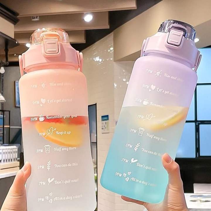 Motivation Water Bottle Gradient Kettle with St Color Big Plastic Changing Gym/sport Color Sport for Kids Custom Logo 2 Liters Private Label Manufacturing Bulk Orders