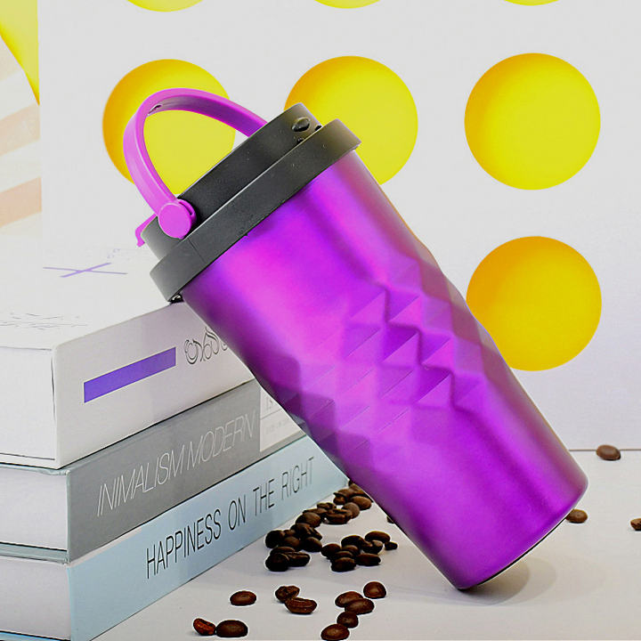 Multicolor 500ml double wall durable wide mouth office 304 stainless steel Coffee mug water cup tumbler with portable handle Wholesale B2B Pricing Pricing