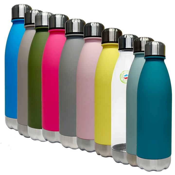 Multicolor BPA-Free Cola Shape Water Bottle Leakproof and Reusable with Stainless Steel Lid and Bottom for Sports