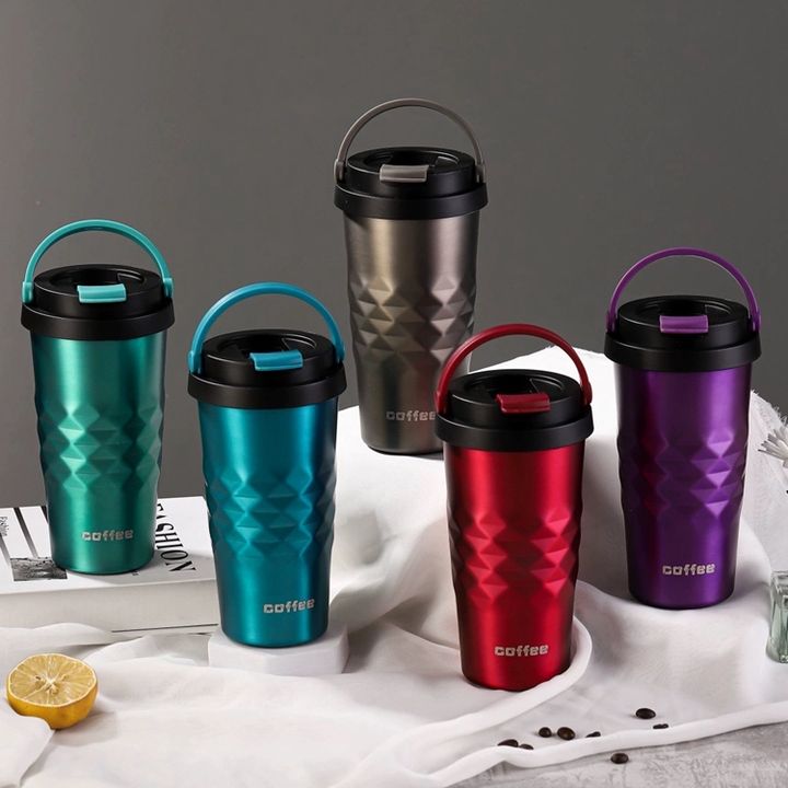 Multicolor 500ml double wall durable wide mouth office 304 stainless steel Coffee mug water cup tumbler with portable handle Wholesale B2B Pricing Pricing