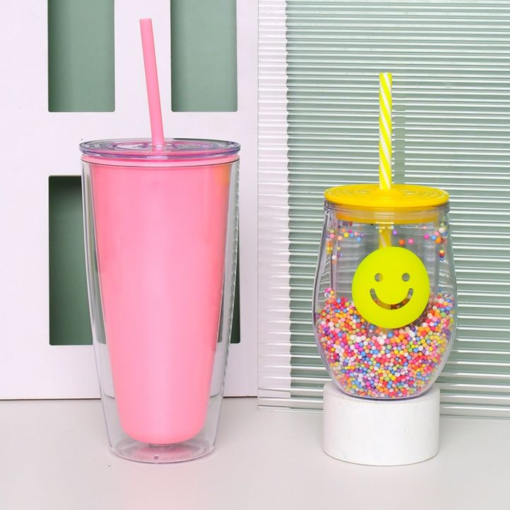New Arrival Romance cute pink gift cup Custom logo 710ml/24oz clear plastic Double Wall Acrylic Tumbler With Straw And Lid Custom Factory Production