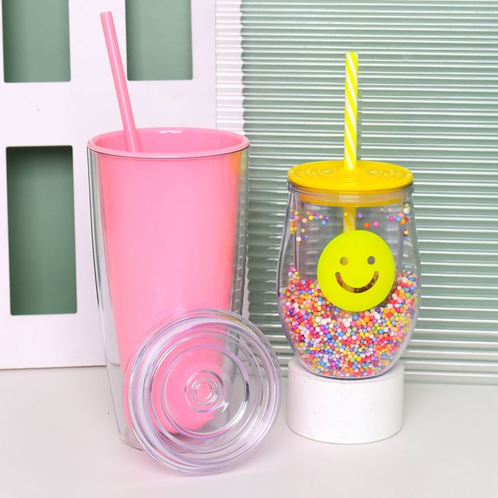 New Arrival Romance cute pink gift cup Custom logo 710ml/24oz clear plastic Double Wall Acrylic Tumbler With Straw And Lid Custom Factory Production