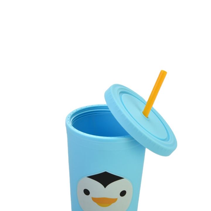 New Cartoon Logo Plastic Straw Cup Children's Double-layer Large-capacity Cup Frosted Matte Casual Cup