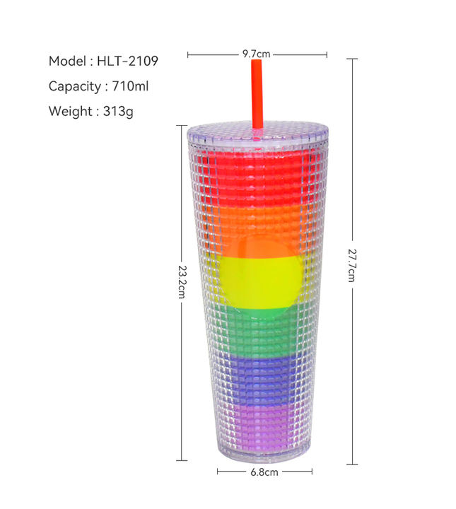 New Style BPA Free Eco-friendly Double Wall Plastic Tumbler with Straw 710ML Customized Logo and Color and PVC Card leak-proof Discount Wholesale