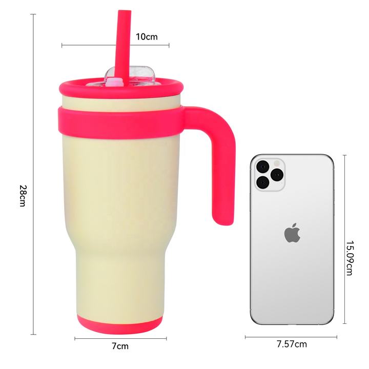 ODM/OEM 14oz/18oz/30oz/40oz Stainless Steel Travel Mug Vacuum Insulated Tumbler with Handgrip 2-in-1 Straw/Flip Lid Rapid Production Solutions