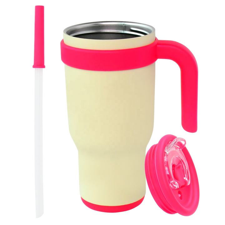 ODM/OEM 14oz/18oz/30oz/40oz Stainless Steel Travel Mug Vacuum Insulated Tumbler with Handgrip 2-in-1 Straw/Flip Lid Rapid Production Solutions