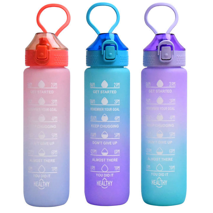 OEM Fashion Design Colorful Pink Purple 1000ML Capacity Plastic Sports Motivational Water Drink Bottle With Handle China Factory Supply Services