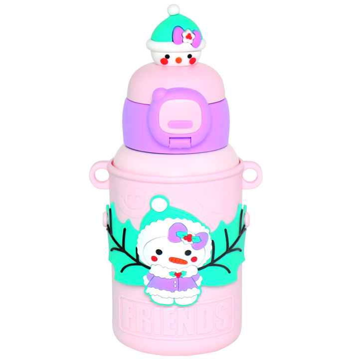 OEM/ODM 450ml double wall pink snowman kids students 304 stainless steel vacuum flask  water bottle Rapid Production Solutions