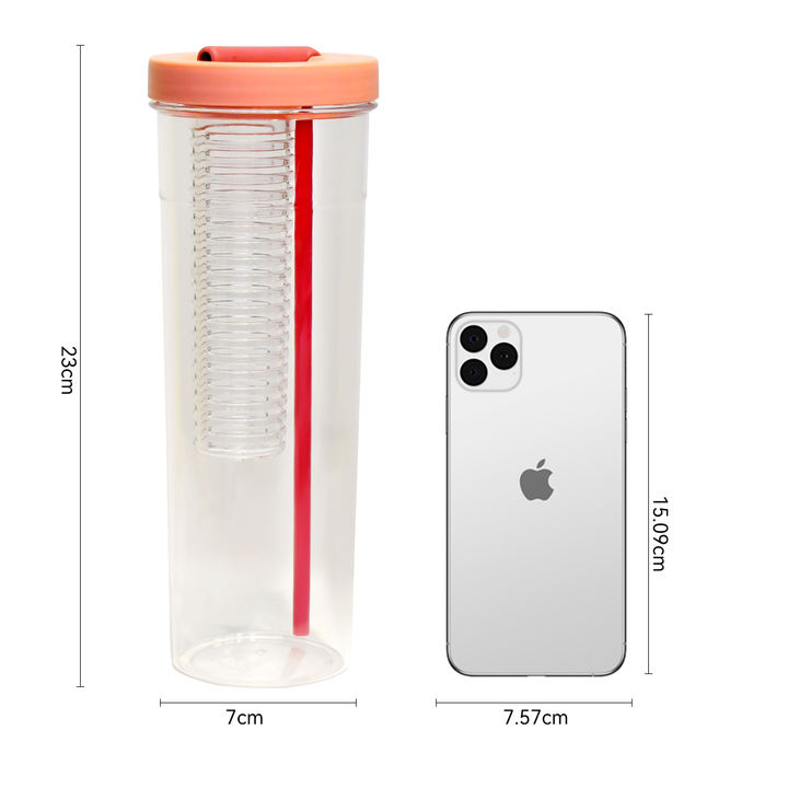 OEM/ODM 550ml/700mlc BPA free Custom transparent portable plastic sport gym Fruit water bottle With Infuser and straw