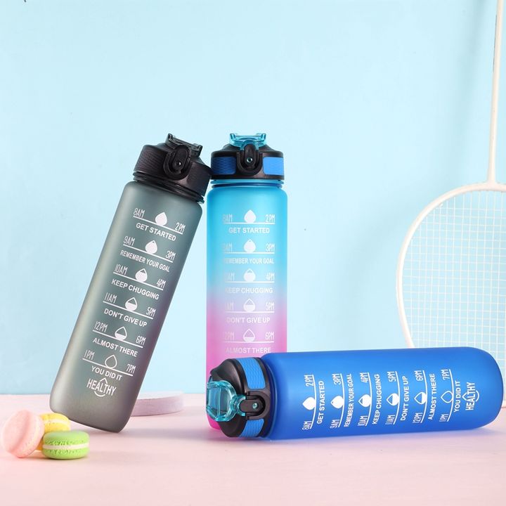 OEM/ODM BPA Free 32oz/1L Custom Logo Sport Plastic Gradient Plastic Motivational  Water Bottles With straw and rope Factory Pricing Supply