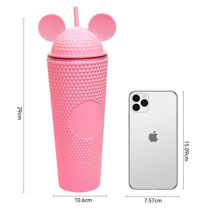 OEM/ODM Mich Mouse ear cup 24OZ cute student Double Wall matte Studded Plastic acrylic Water Tumbler