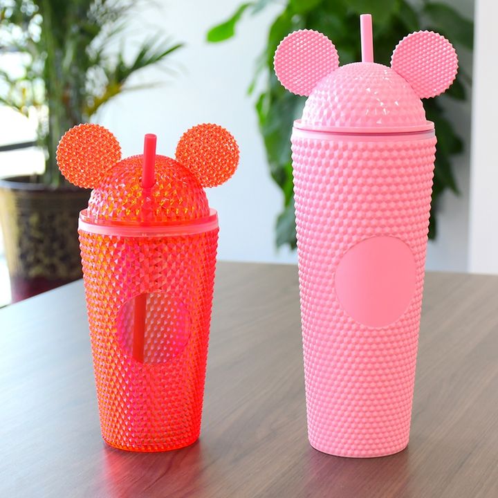 OEM/ODM Mich Mouse ear cup 24OZ cute student Double Wall matte Studded Plastic acrylic Water Tumbler