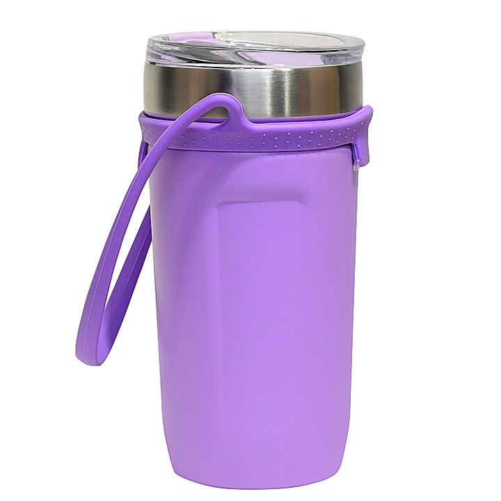 OEM/ODM low MOQ 550ml portable direct drinking stainless steel double wall Coffee mug cup with soft Silicone Strap China Supplier B2B