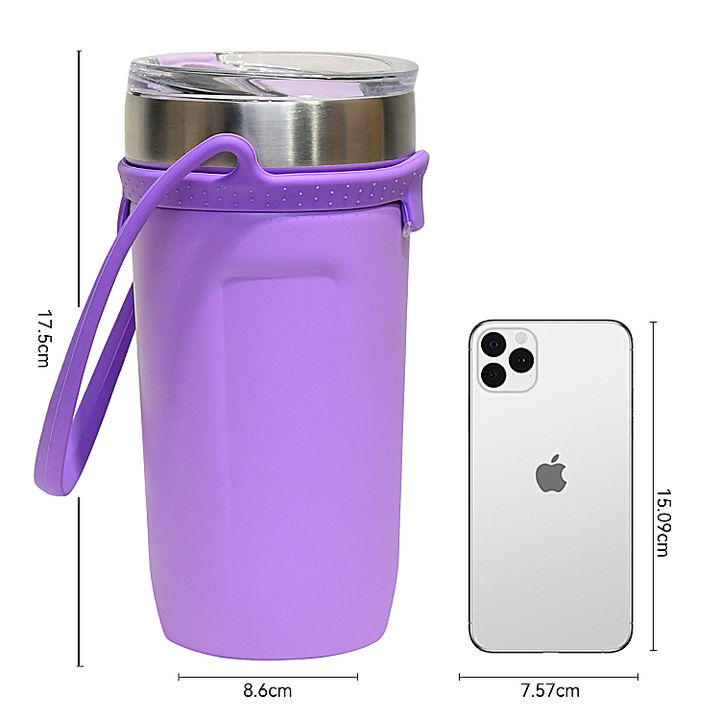 OEM/ODM low MOQ 550ml portable direct drinking stainless steel double wall Coffee mug cup with soft Silicone Strap China Supplier B2B