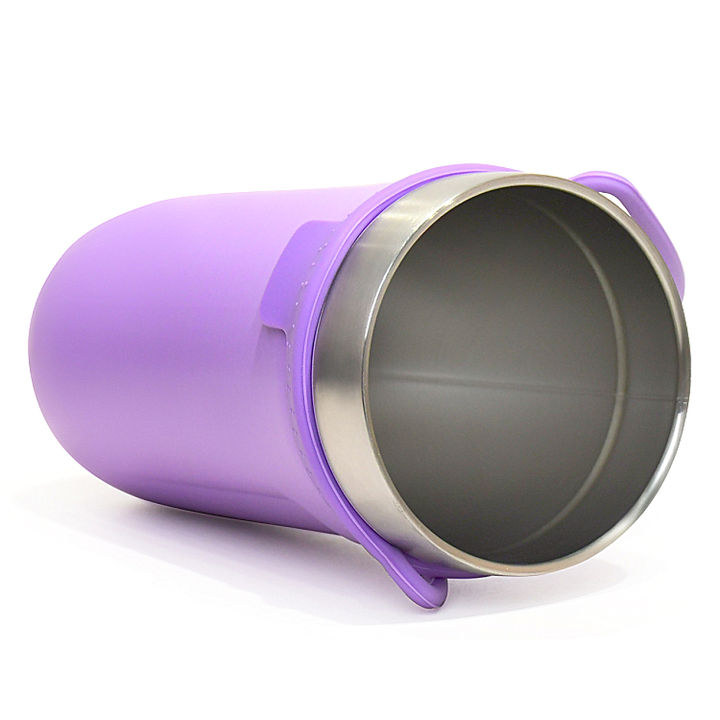 OEM/ODM low MOQ 550ml portable direct drinking stainless steel double wall Coffee mug cup with soft Silicone Strap China Supplier B2B