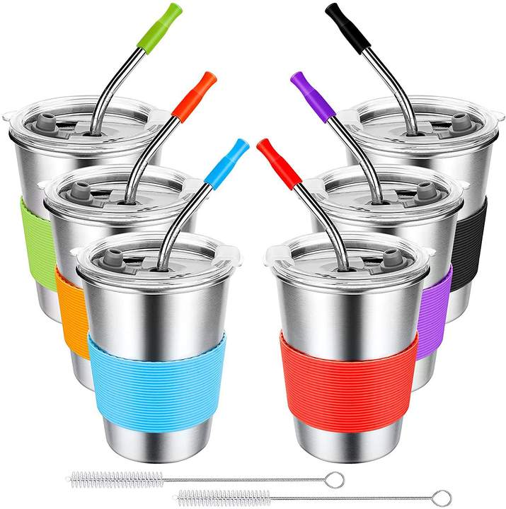 OXSY 12oz 16oz Drinking Tumblers Cups Stainless Steel with Silicone Lids Straw for Kids Children and Toddlers Kids Minimalist Factory Wholesale
