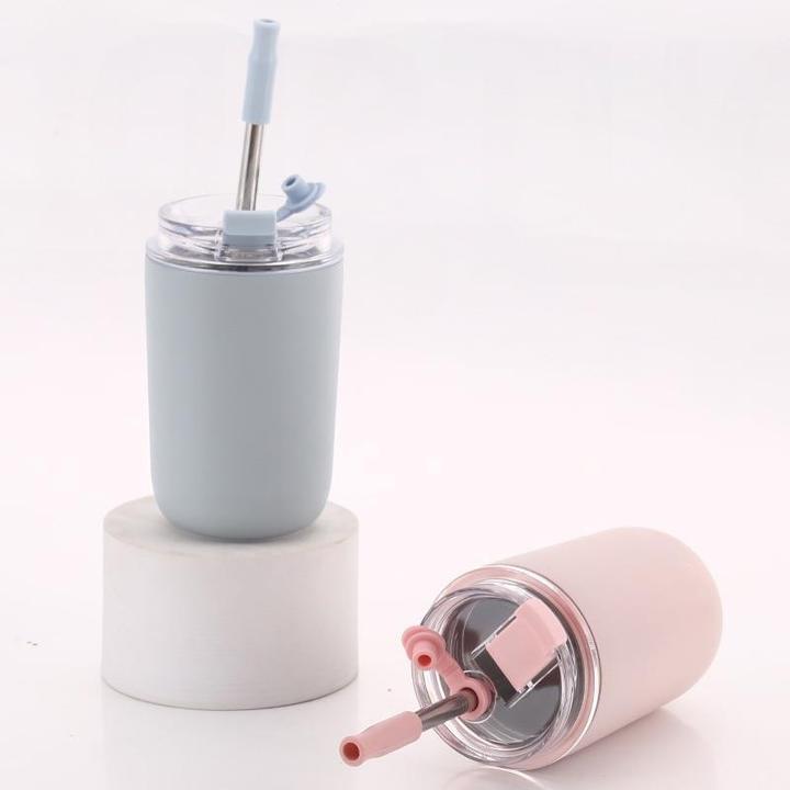 OXSY 500ml custom soft touch painting Stainless Steel Water Bottle Travel Coffee Mug With Straw Manufacturing and Export
