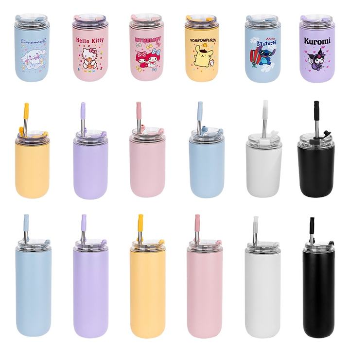 OXSY 500ml custom soft touch painting Stainless Steel Water Bottle Travel Coffee Mug With Straw Manufacturing and Export