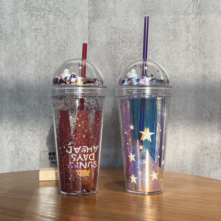 OXSY OEM/ODM bpa free custom Gift Reusable Coffee Cup Plastic Snow Globe Glitter Insulated Double Wall Clear Acrylic Tumbler cup