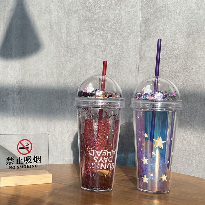 OXSY OEM/ODM bpa free custom Gift Reusable Coffee Cup Plastic Snow Globe Glitter Insulated Double Wall Clear Acrylic Tumbler cup