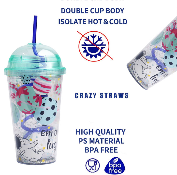 OXSY Wholesale Cute Cartoon Girl Kid Straw Water Bottle Insulation Double-layer Cup with Straw Insulation Plastic Sport Unisex