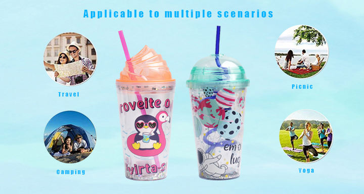 OXSY Wholesale Cute Cartoon Girl Kid Straw Water Bottle Insulation Double-layer Cup with Straw Insulation Plastic Sport Unisex