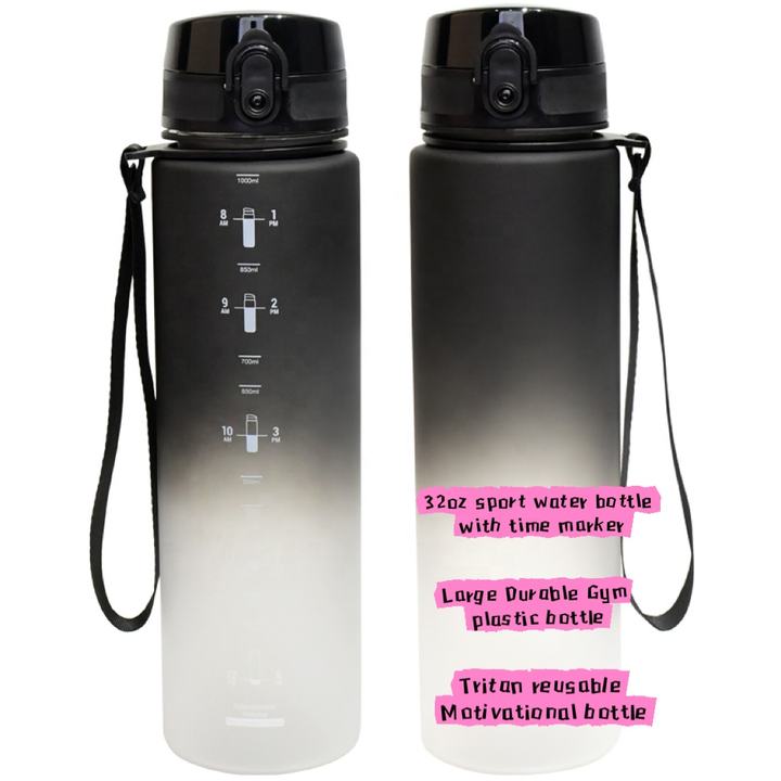 Outdoor Enthusiasts 32oz Large Durable Gym Plastic Leakproof Bottle for Fitness Sport Water Bottle with Time Marker Export-Oriented Factory Manufacturer