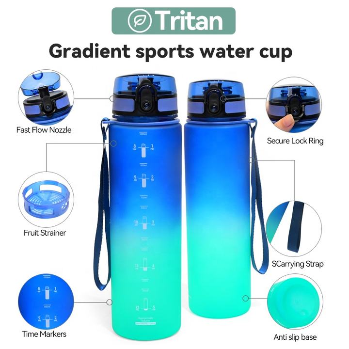 Outdoor Enthusiasts 32oz Large Durable Gym Plastic Leakproof Bottle for Fitness Sport Water Bottle with Time Marker Export-Oriented Factory Manufacturer